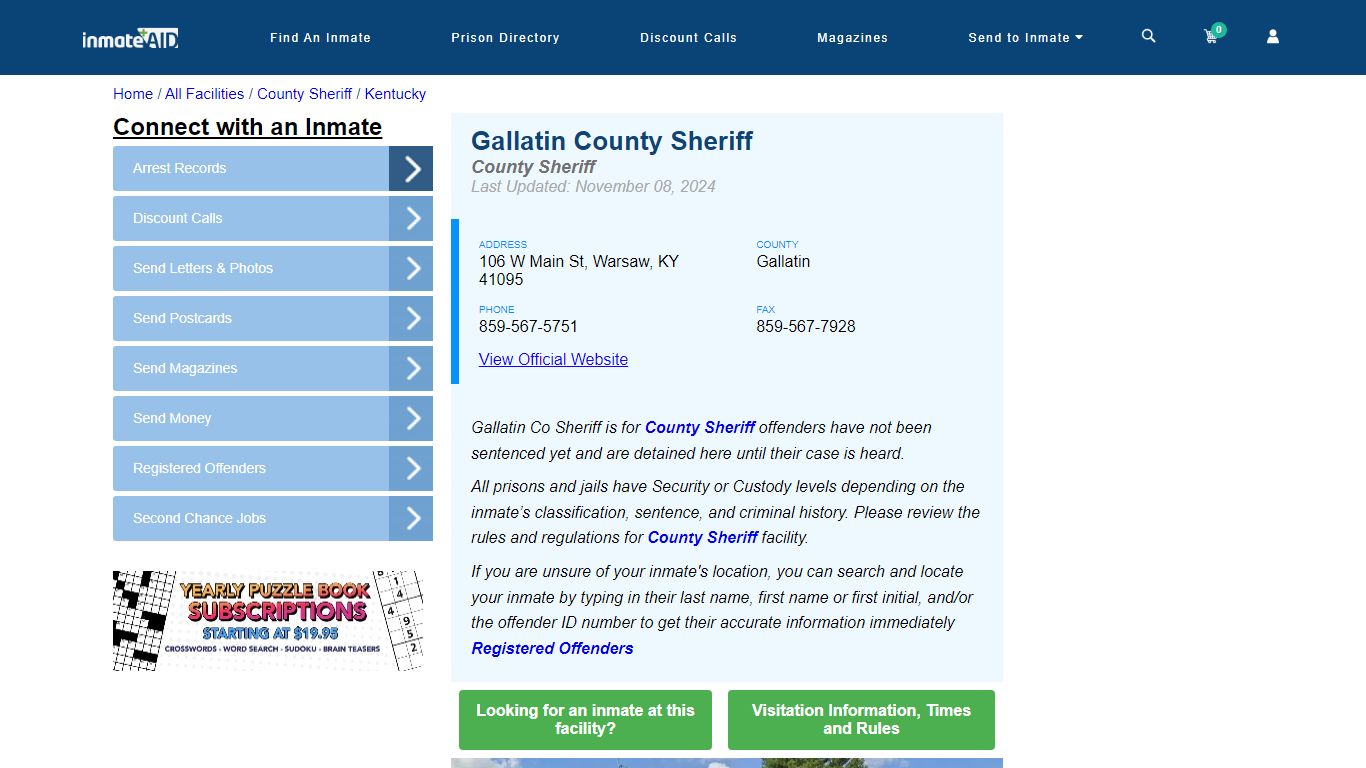 Gallatin County Sheriff - Arrests Warrants - InmateAid